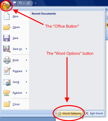 Word 2007 menu